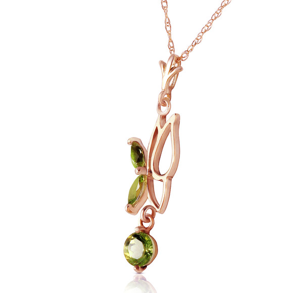 14K. SOLID GOLD BUTTERFLY NECKLACE WITH PERIDOTS (Rose Gold) - Picture 3 of 3